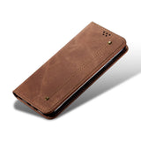 Samsung Galaxy A34 5G Case Denim Texture PU Leather Flip Wallet - Brown