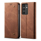 Samsung Galaxy A34 5G Case Denim Texture PU Leather Flip Wallet - Brown