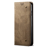 Samsung Galaxy A34 5G Case Denim Texture PU Leather Wallet - Khaki
