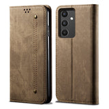 Samsung Galaxy A34 5G Case Denim Texture PU Leather Wallet - Khaki