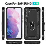 Samsung Galaxy A34 5G Case Shockproof with Metal Ring Holder - Black
