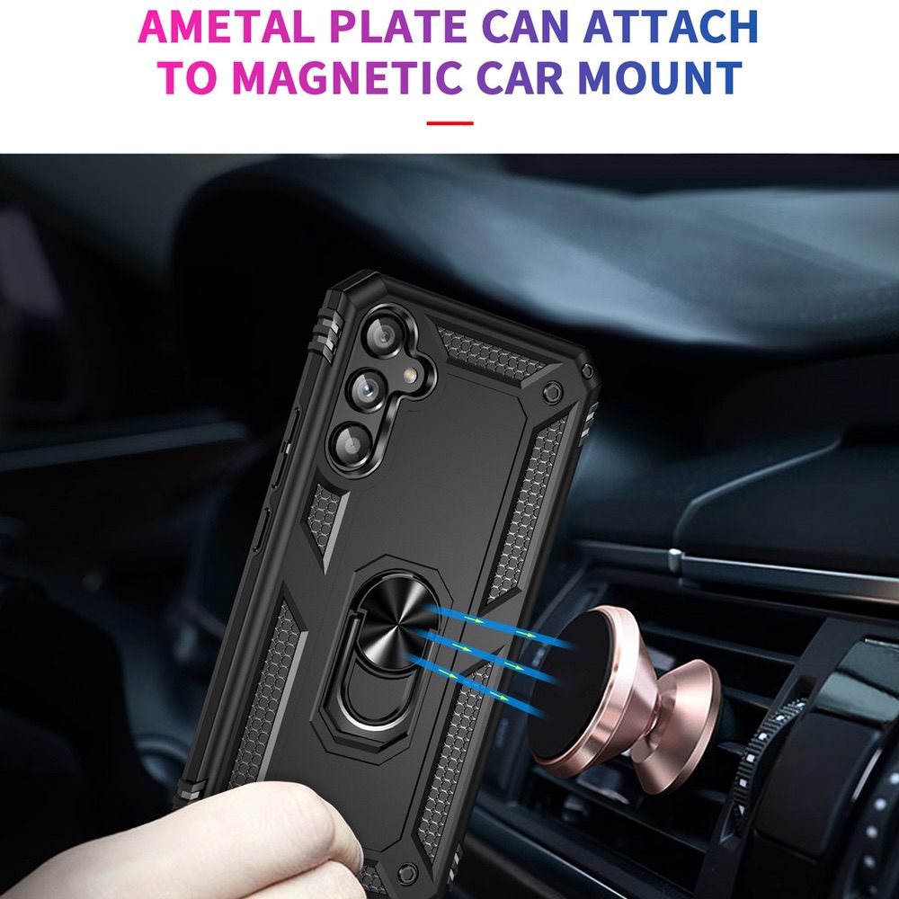 Samsung Galaxy A34 5G Case Shockproof with Metal Ring Holder - Black