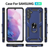 Samsung Galaxy A34 5G Case Shockproof with Metal Ring Holder - Blue