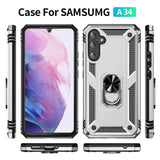 Samsung Galaxy A34 5G Case Shockproof with Metal Ring Holder - Silver