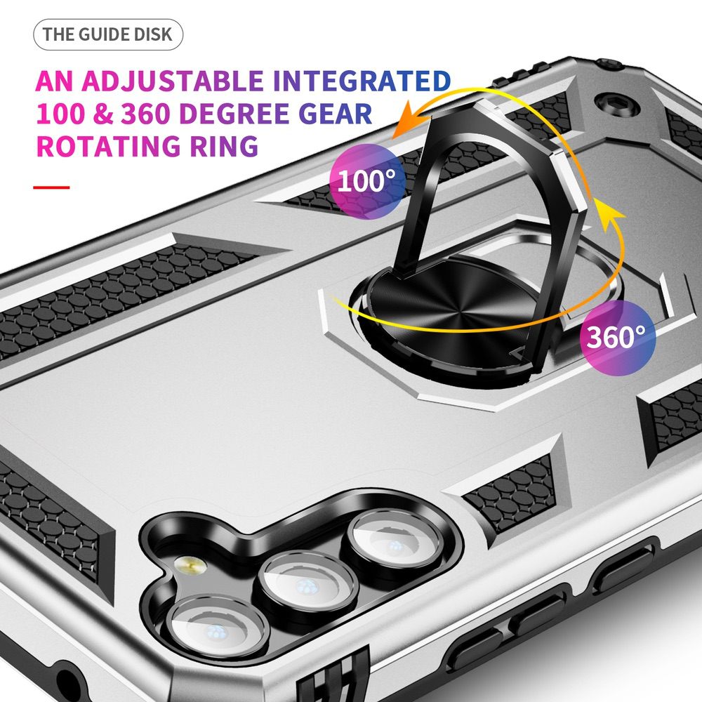 Samsung Galaxy A34 5G Case Shockproof with Metal Ring Holder - Silver