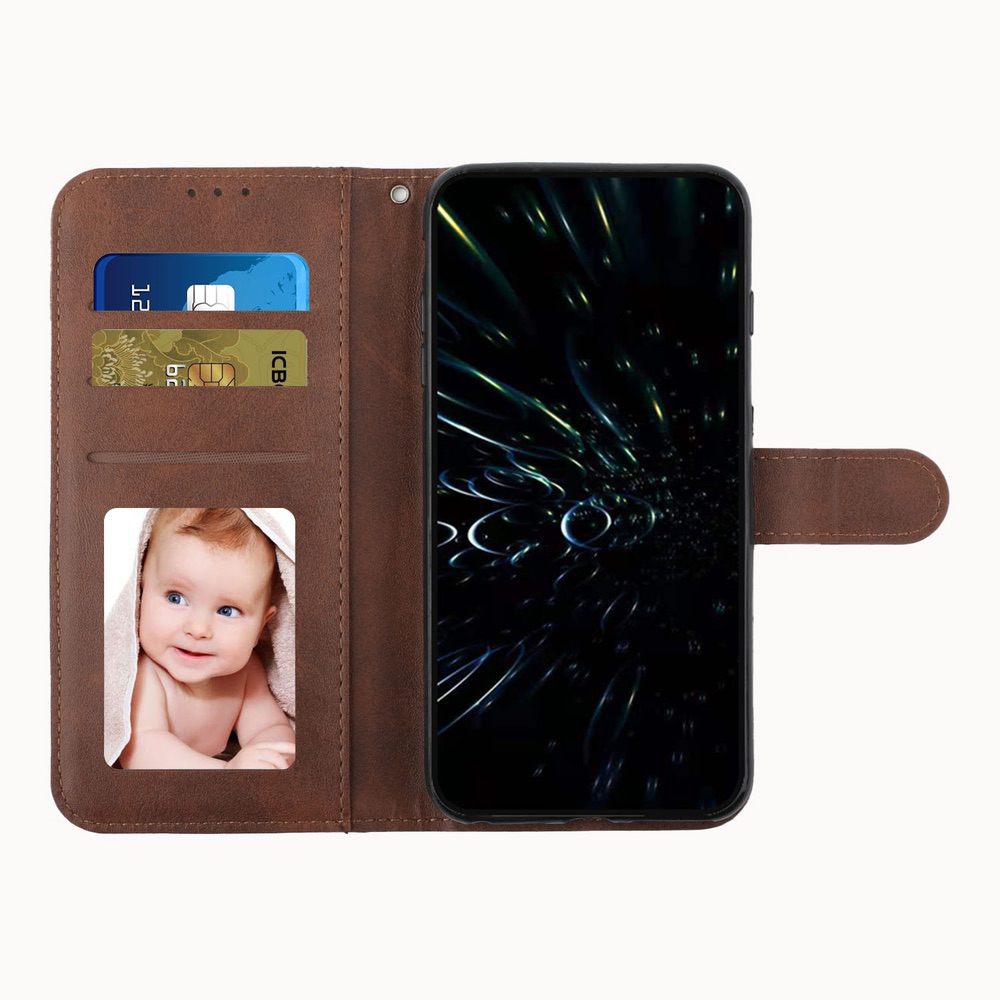 Samsung Galaxy A34 5G Case Stitching Calf Texture Magnetic Buckle Brown