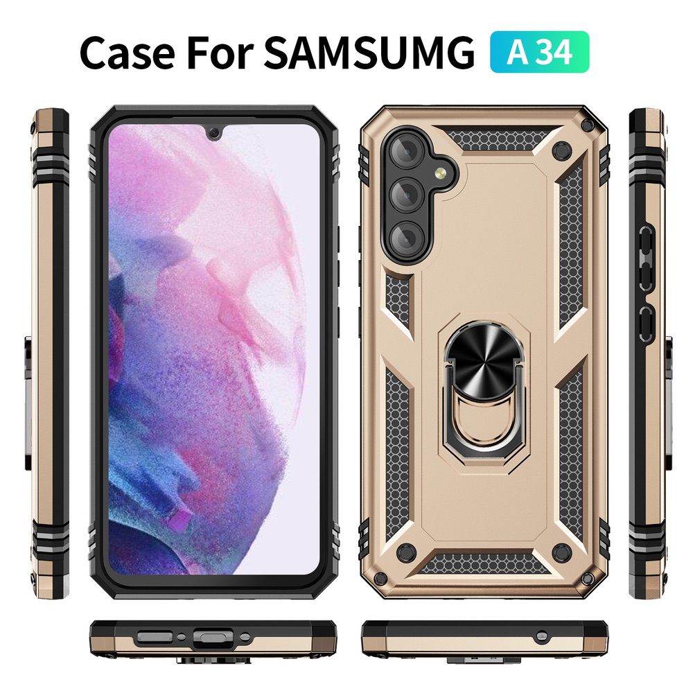Samsung Galaxy A34 5G Case with Metal Ring Holder - Gold