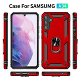 Samsung Galaxy A34 5G Case with Metal Ring Holder - Red