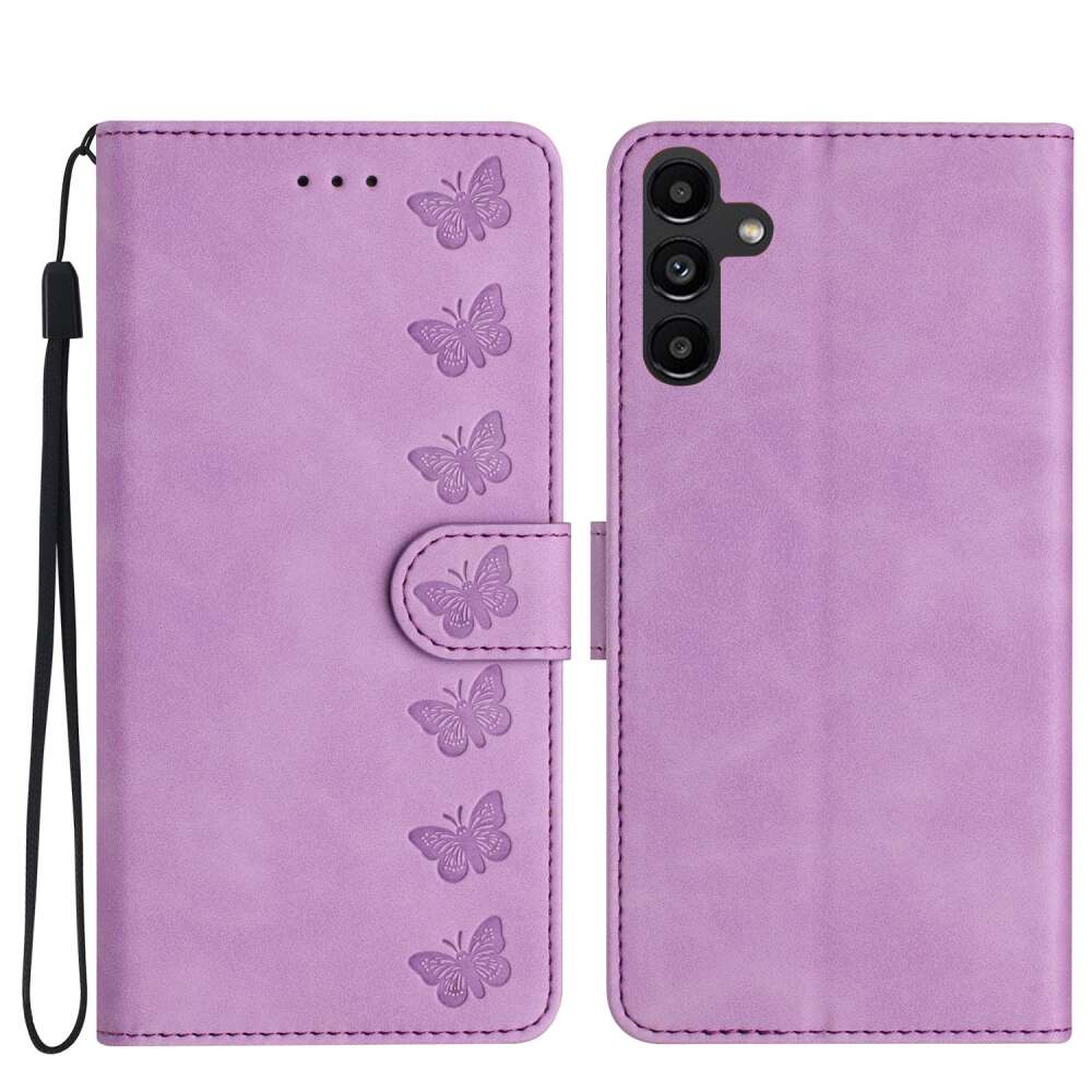 Samsung Galaxy A35 5G Case Butterflies Embossed Leather - Purple