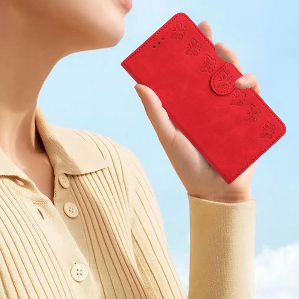 Samsung Galaxy A35 5G Case Butterflies Embossed Leather - Red