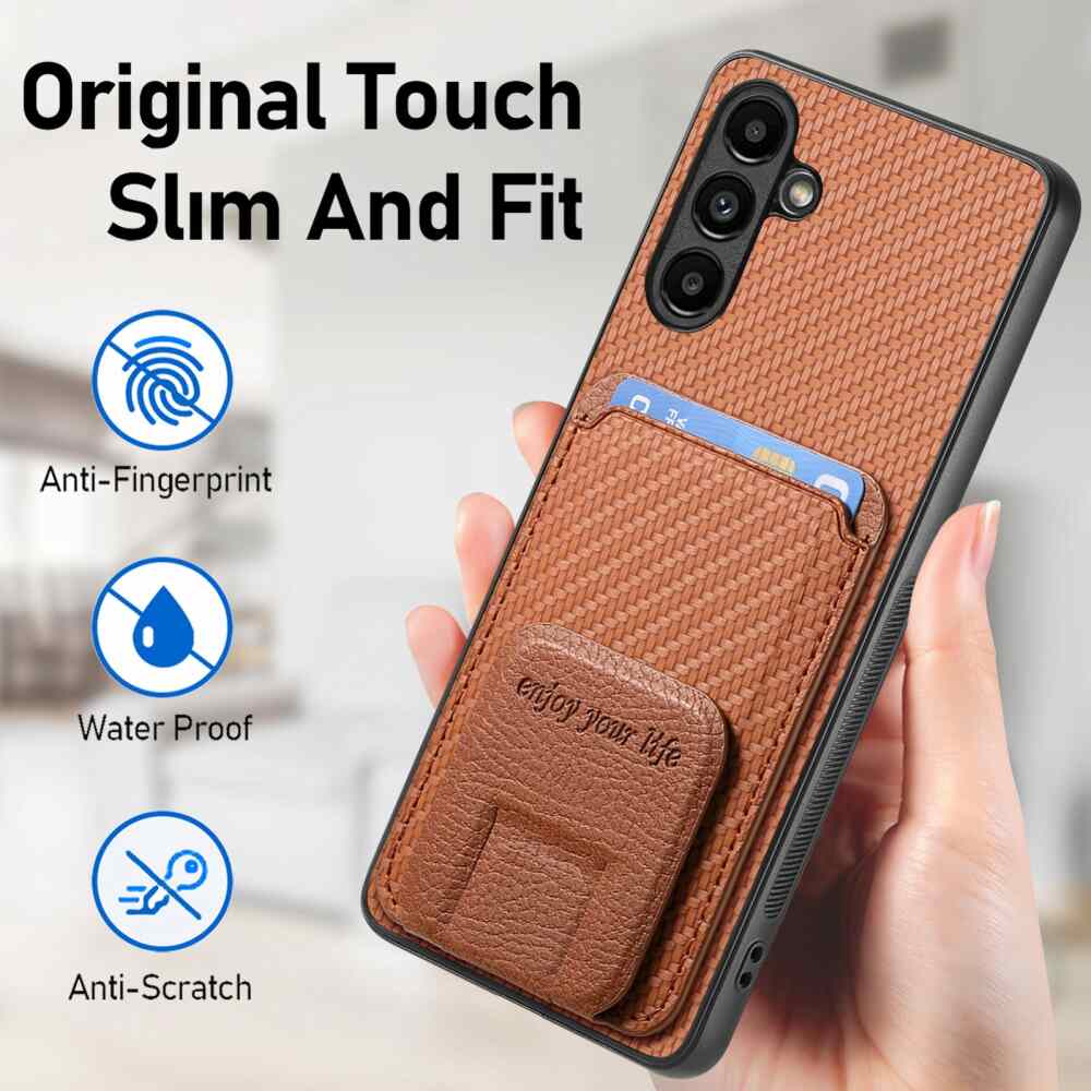 Samsung Galaxy A35 5G Case Card Bag Fold Stand - Brown
