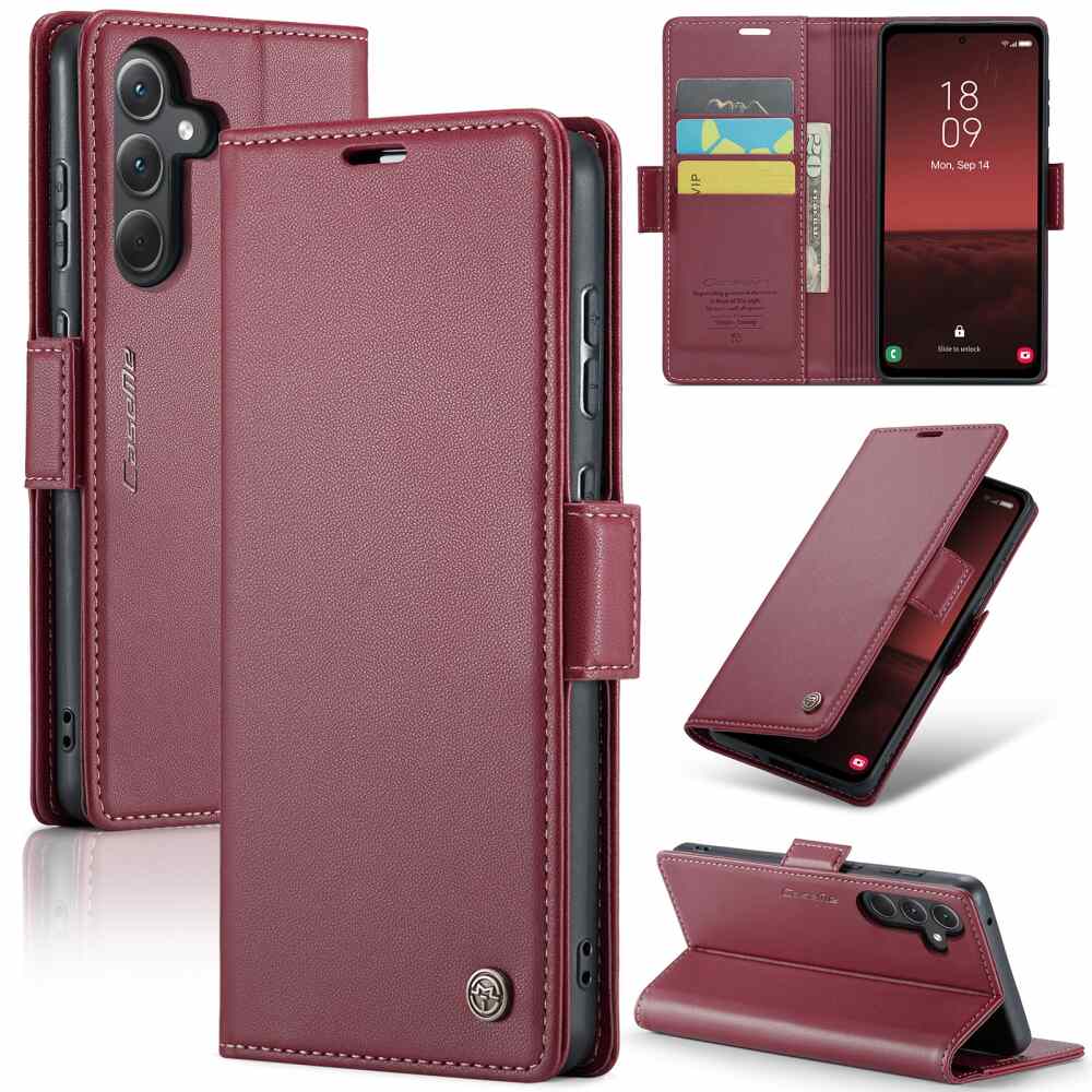Samsung Galaxy A35 5G Case RFID Anti-theft PU Leather - Wine Red