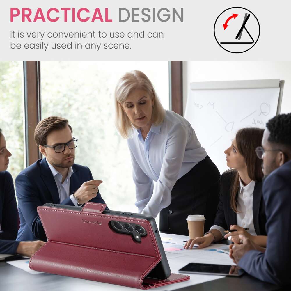 Samsung Galaxy A35 5G Case RFID Anti-theft PU Leather - Wine Red