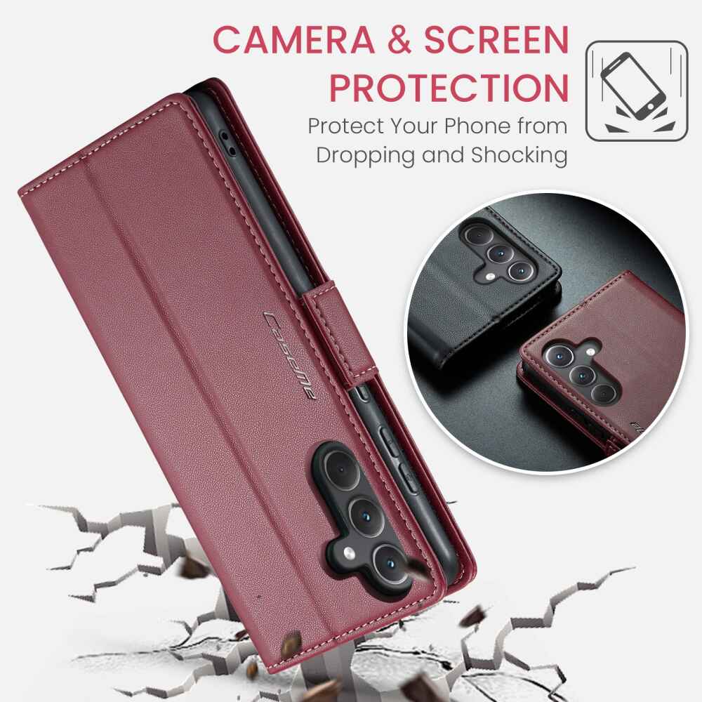 Samsung Galaxy A35 5G Case RFID Anti-theft PU Leather - Wine Red