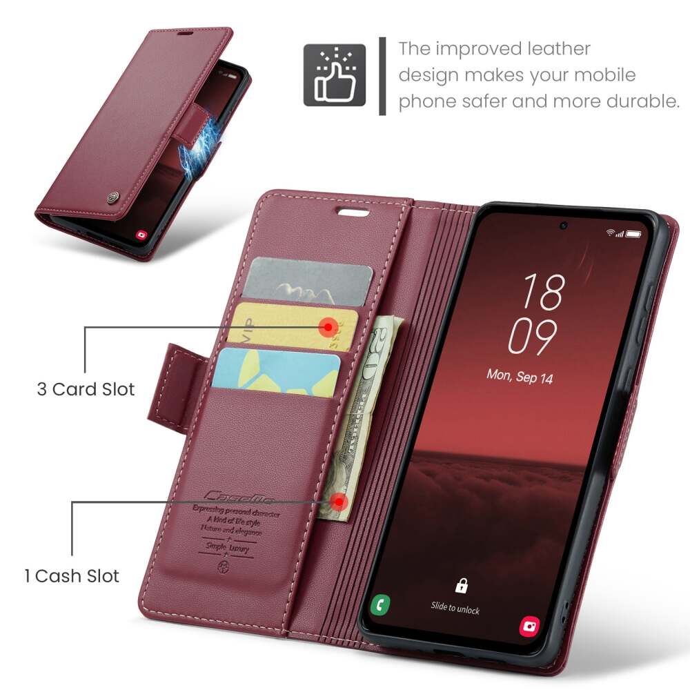 Samsung Galaxy A35 5G Case RFID Anti-theft PU Leather - Wine Red