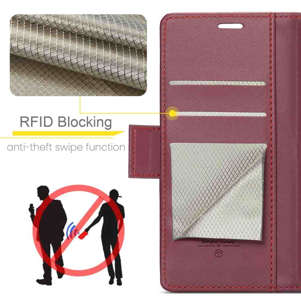 Samsung Galaxy A35 5G Case RFID Anti-theft PU Leather - Wine Red