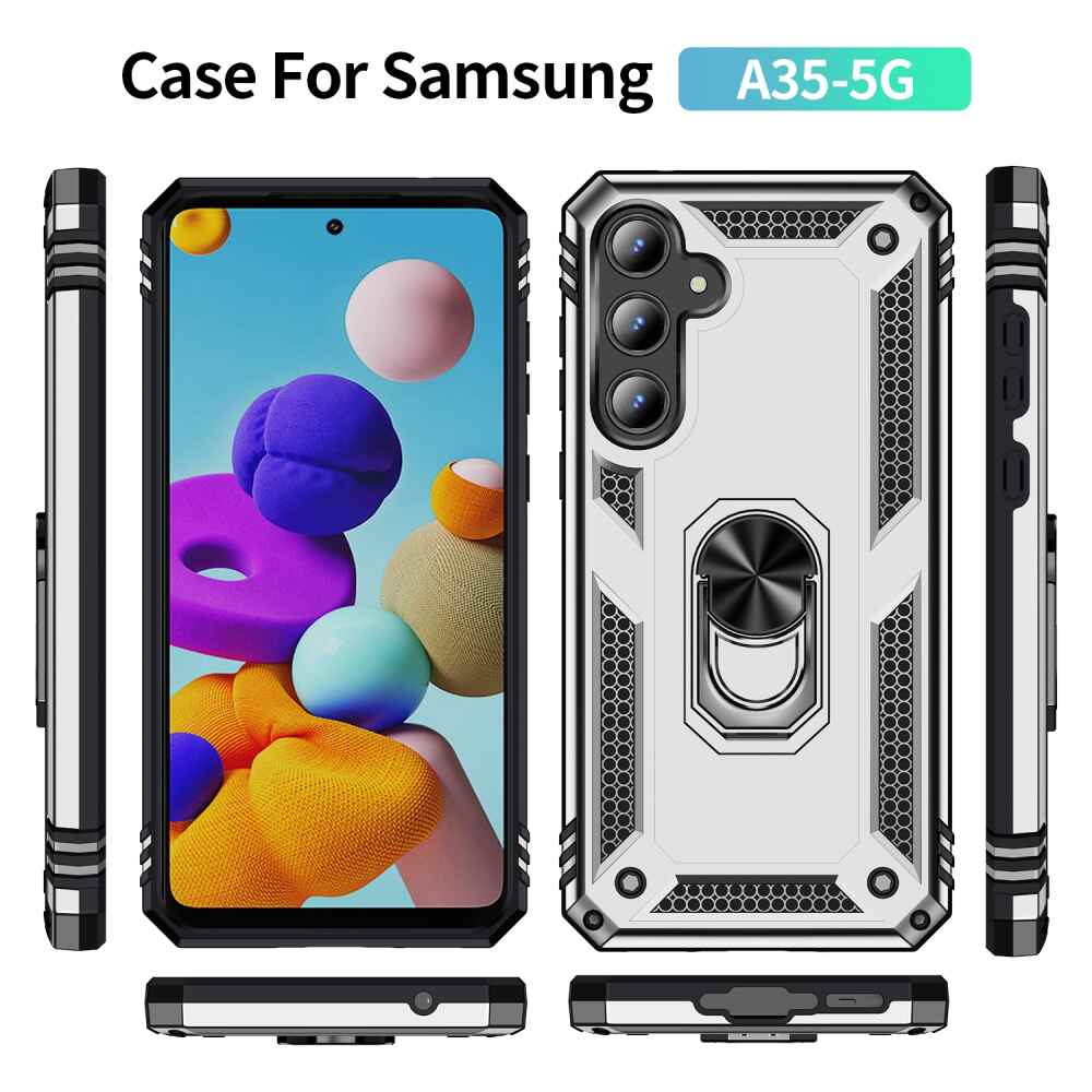 Samsung Galaxy A35 5G Case With Metal Ring Holder - Silver
