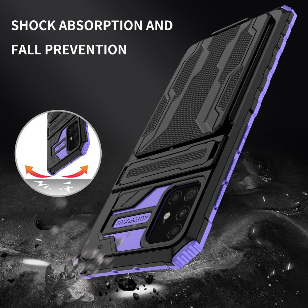 Samsung Galaxy A51 Case With Kickstand Armor Card Wallet - Black Purple