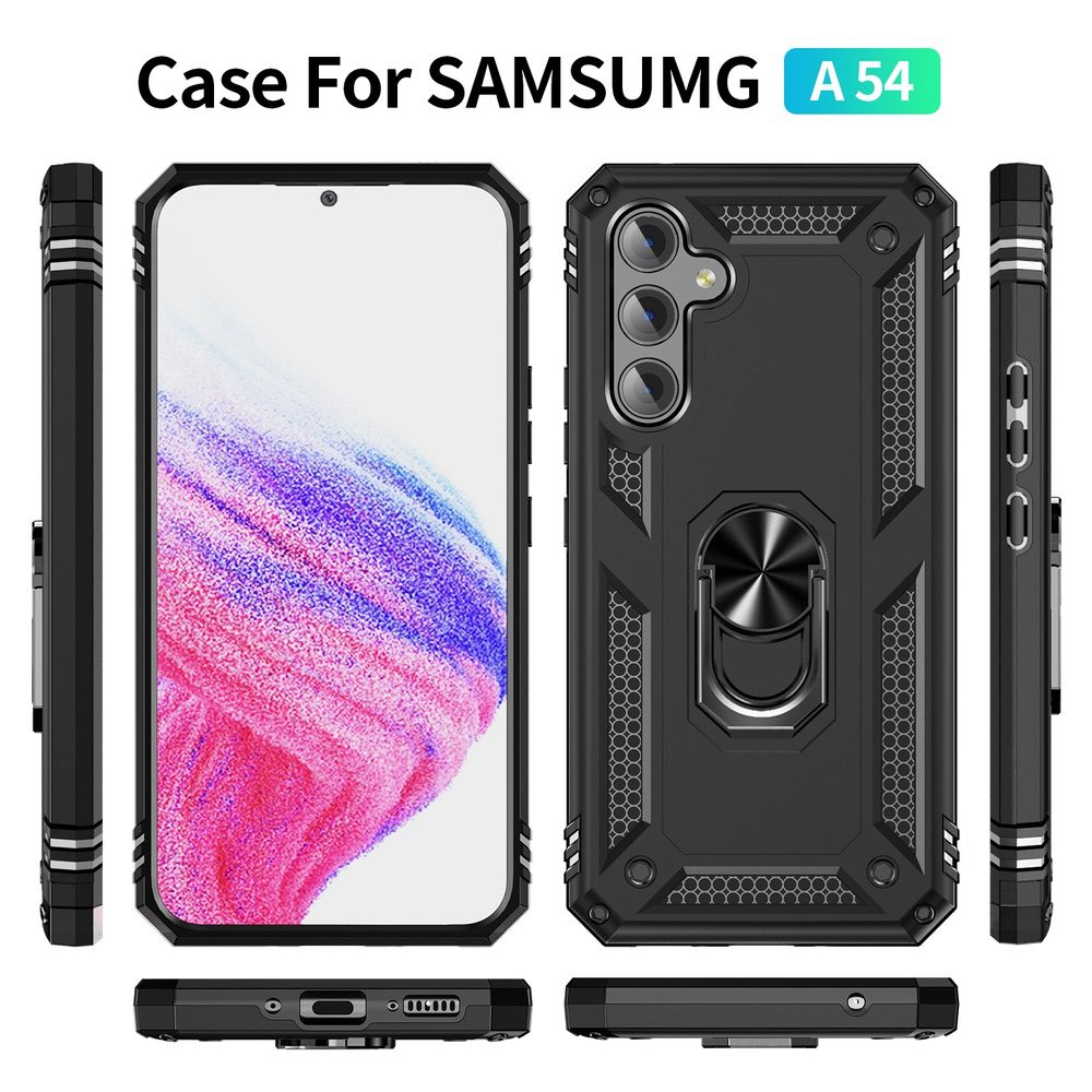 Samsung Galaxy A54 5G Case with Metal Ring Holder - Black