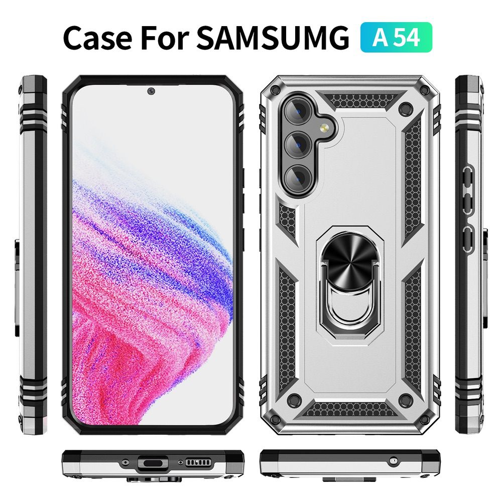 Samsung Galaxy A54 5G Case with Metal Ring Holder - Silver