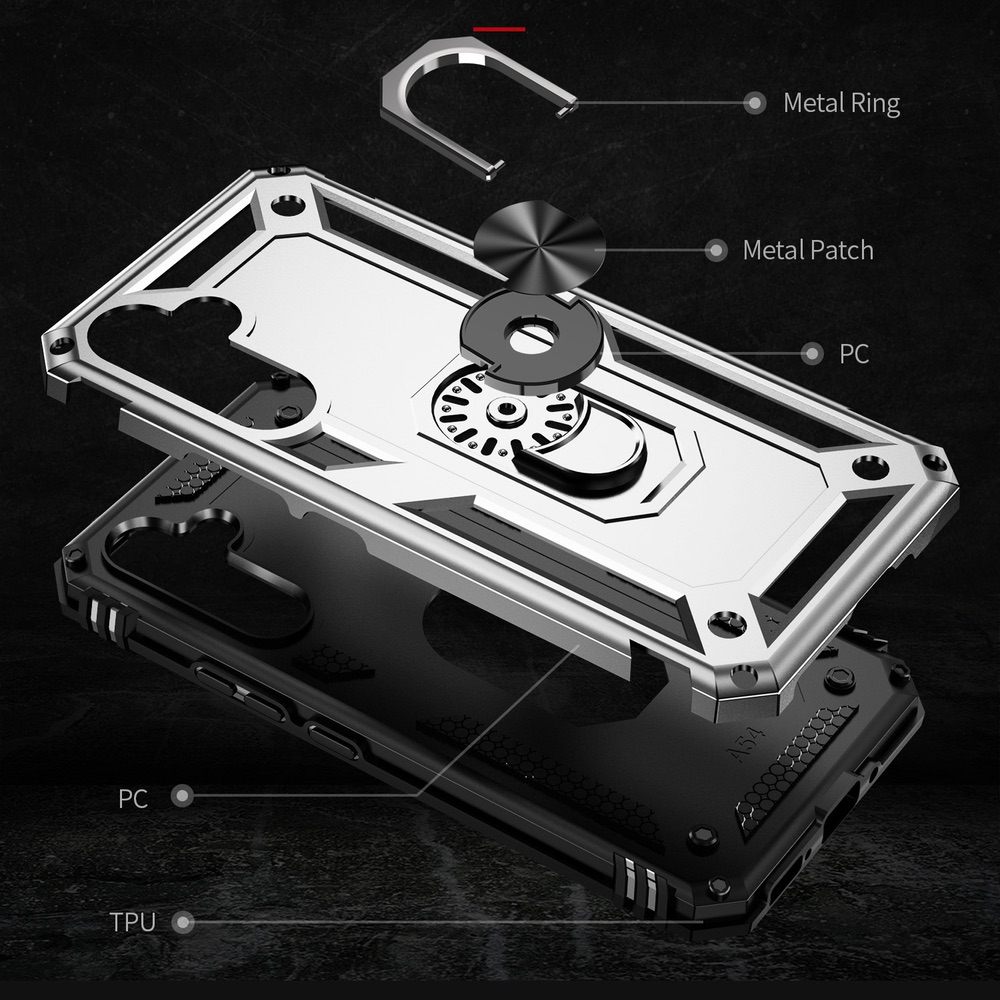 Samsung Galaxy A54 5G Case with Metal Ring Holder - Silver