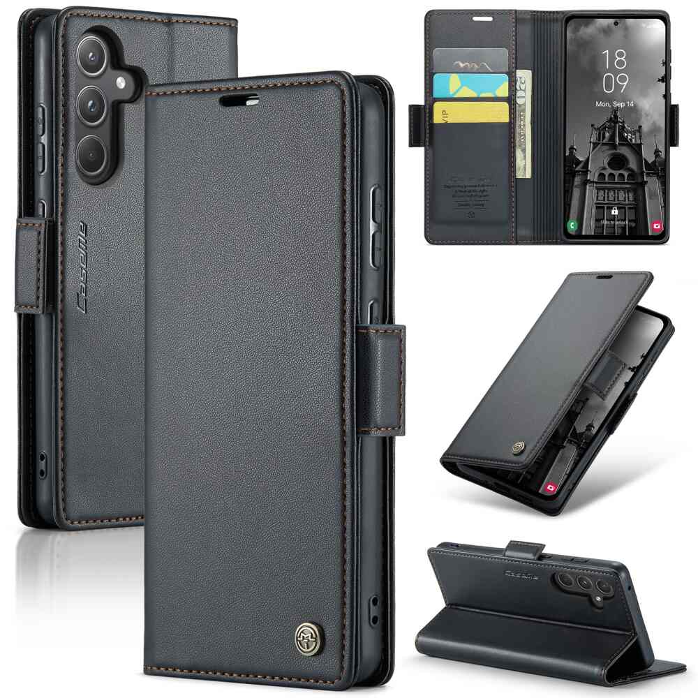 Samsung Galaxy A55 5G Case Butterfly Buckle Litchi Texture - Black