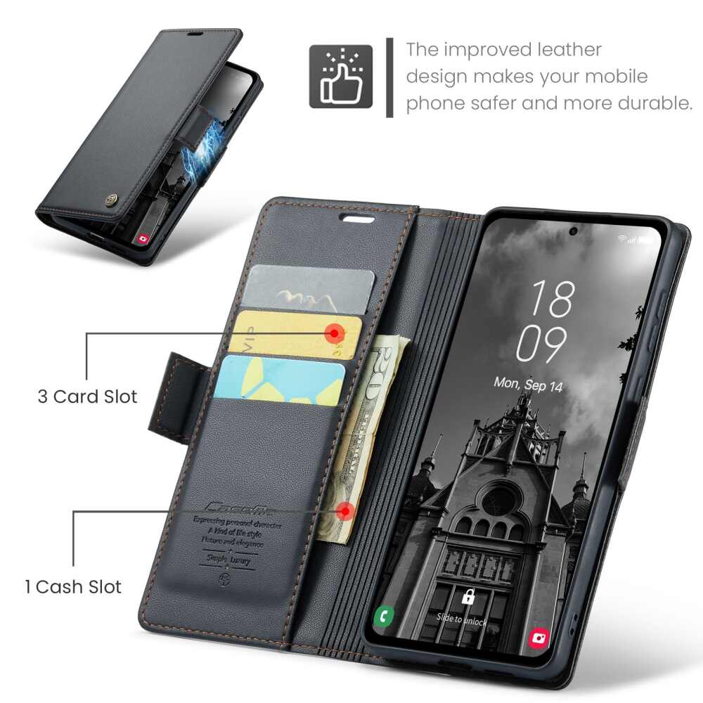 Samsung Galaxy A55 5G Case Butterfly Buckle Litchi Texture - Black