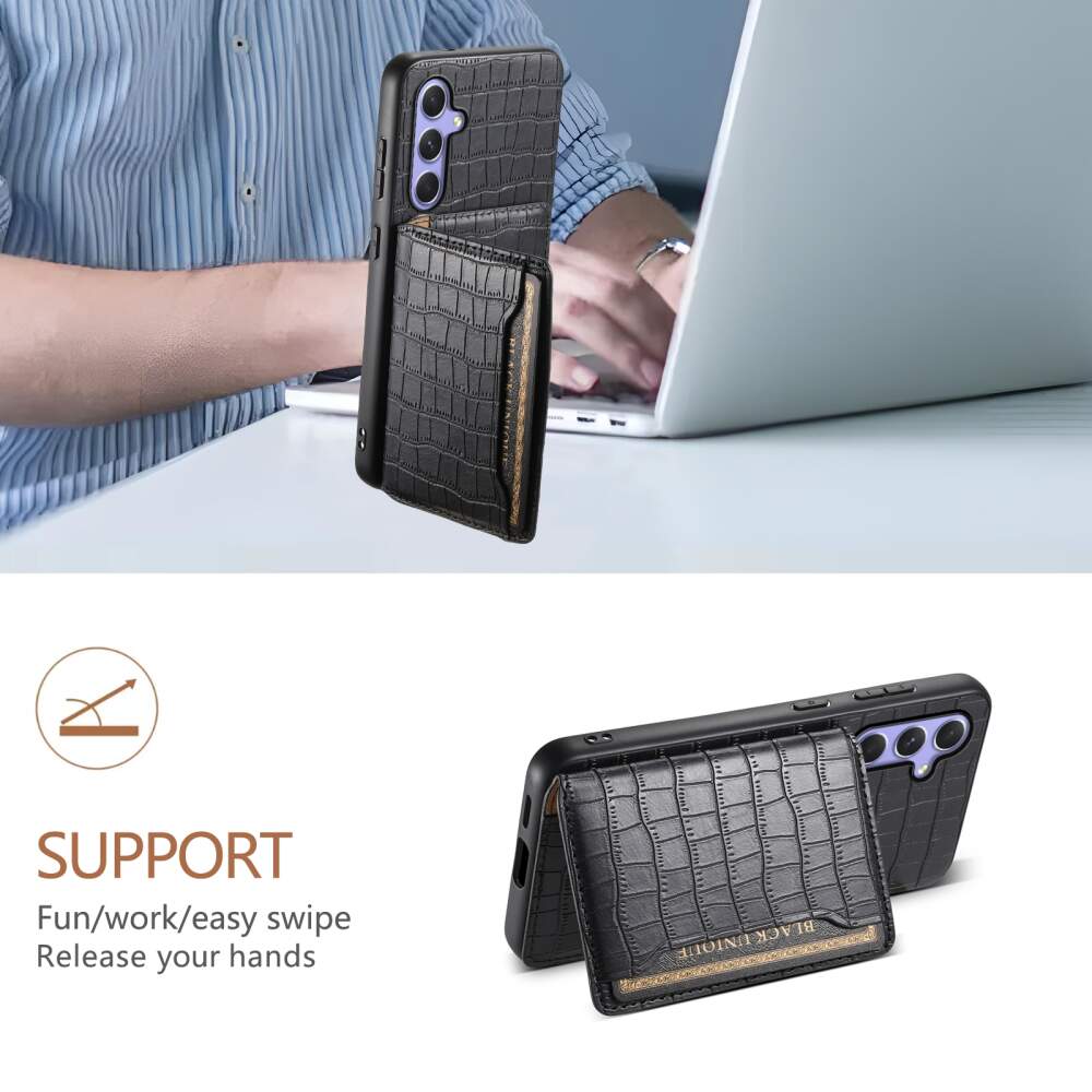 Samsung Galaxy A55 5G Case Crocodile Texture Card Bag - Black