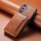 Samsung Galaxy A55 5G Case Crocodile Texture Card Bag - Brown