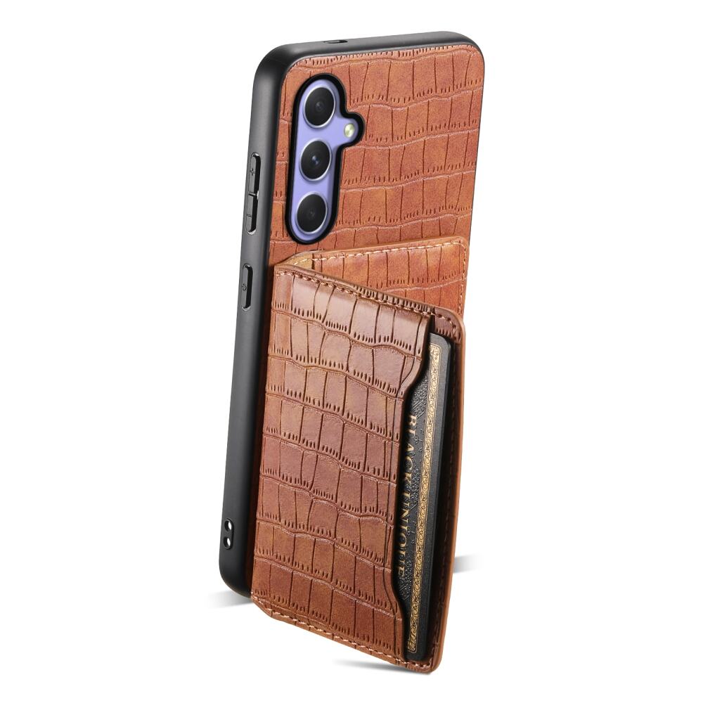 Samsung Galaxy A55 5G Case Crocodile Texture Card Bag - Brown