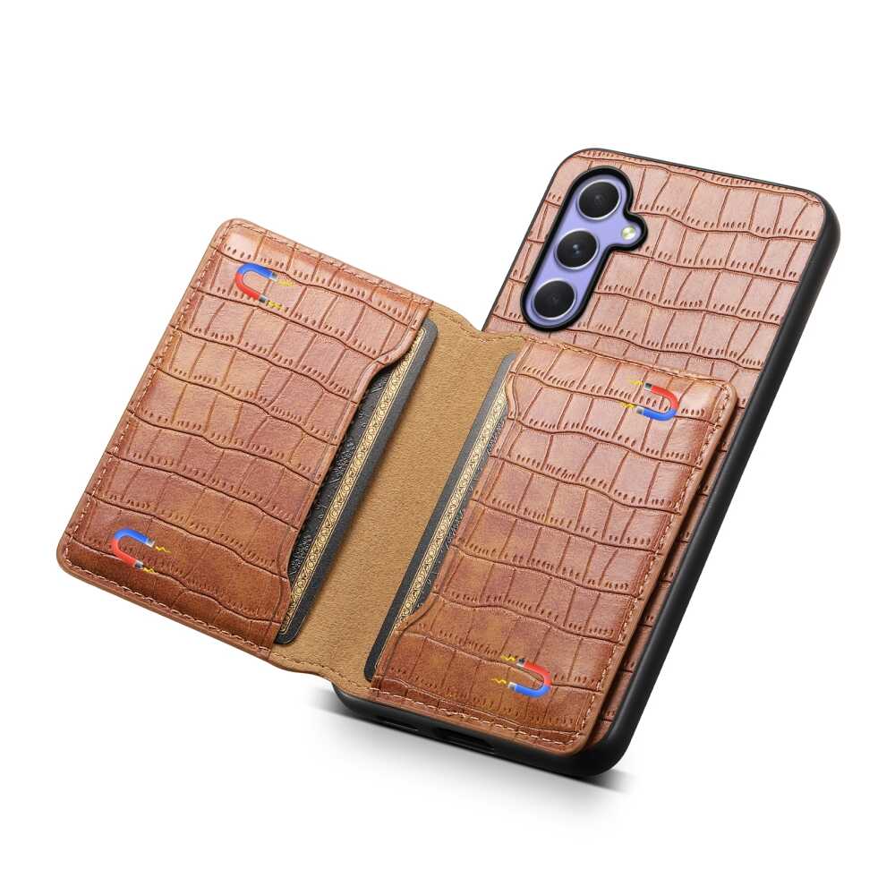 Samsung Galaxy A55 5G Case Crocodile Texture Card Bag - Brown