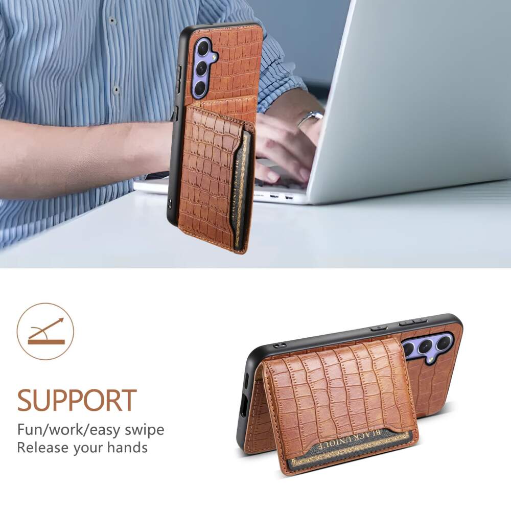 Samsung Galaxy A55 5G Case Crocodile Texture Card Bag - Brown