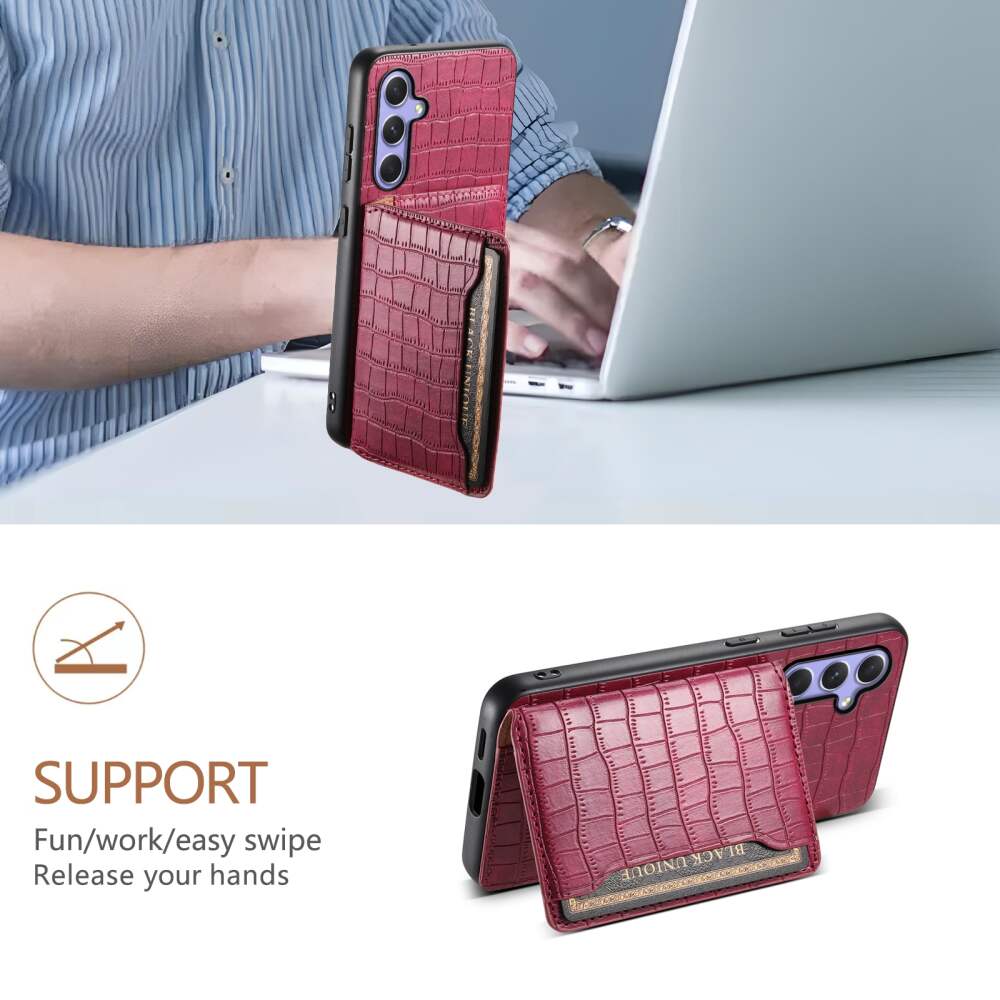 Samsung Galaxy A55 5G Case Crocodile Texture Card Bag - Red