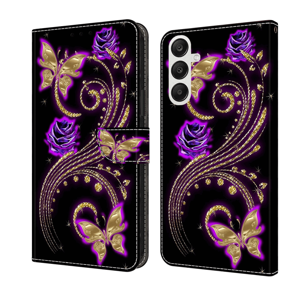 Samsung Galaxy A55 5G Case Crystal 3D - Purple Flower Butterfly