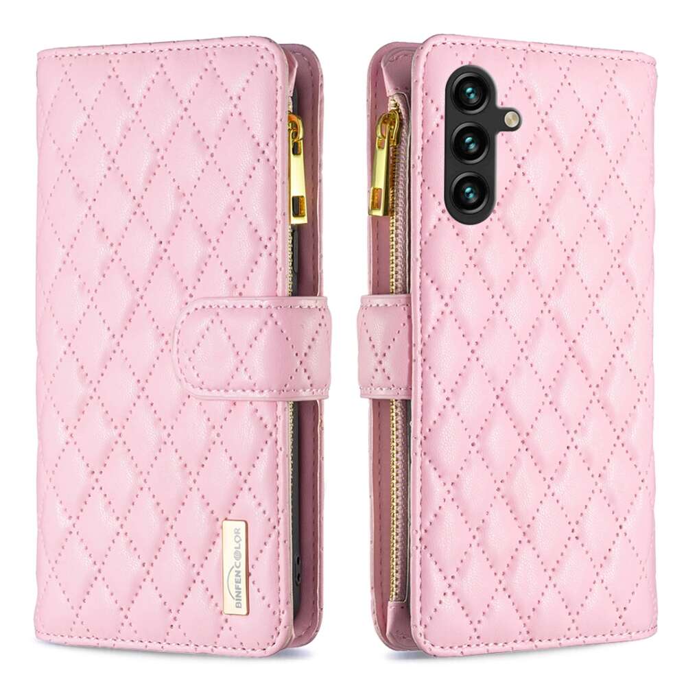 Samsung Galaxy A55 5G Case Diamond Lattice Zipper Wallet - Pink