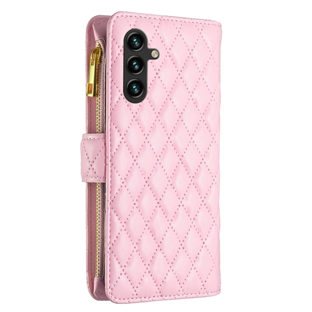 Samsung Galaxy A55 5G Case Diamond Lattice Zipper Wallet - Pink