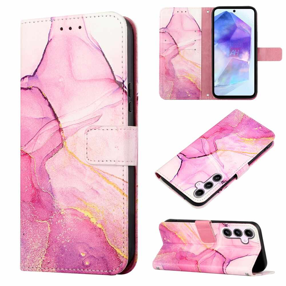 Samsung Galaxy A55 5G Case PT003 Marble Pattern Flip - Pink-Purple-Gold