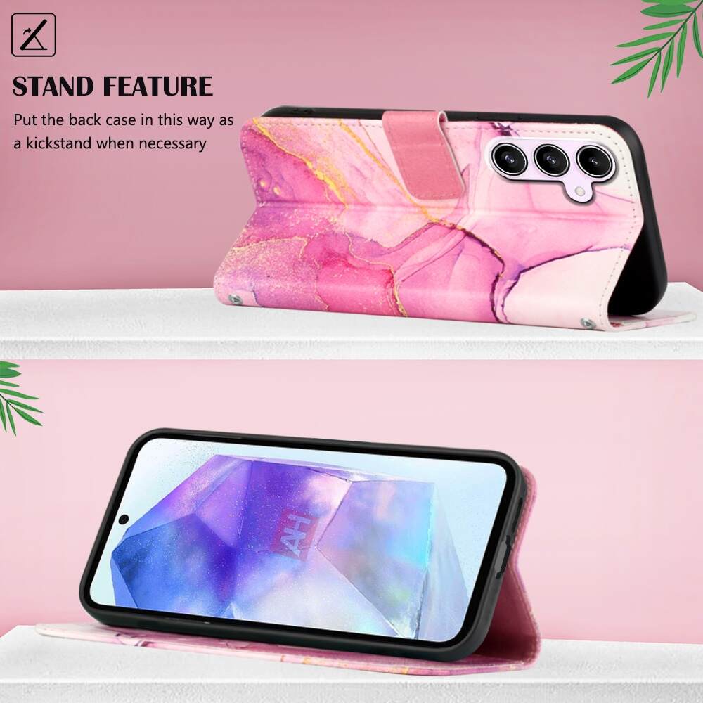 Samsung Galaxy A55 5G Case PT003 Marble Pattern Flip - Pink-Purple-Gold