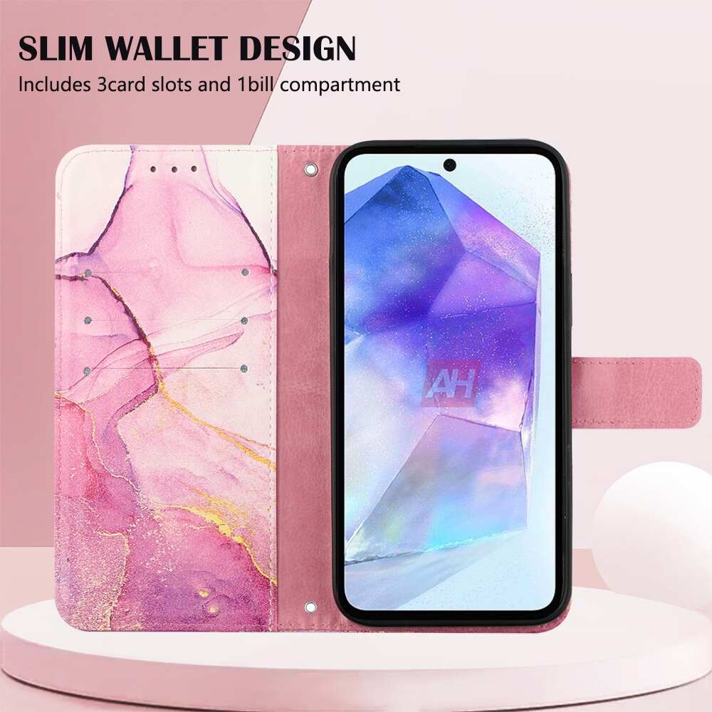 Samsung Galaxy A55 5G Case PT003 Marble Pattern Flip - Pink-Purple-Gold