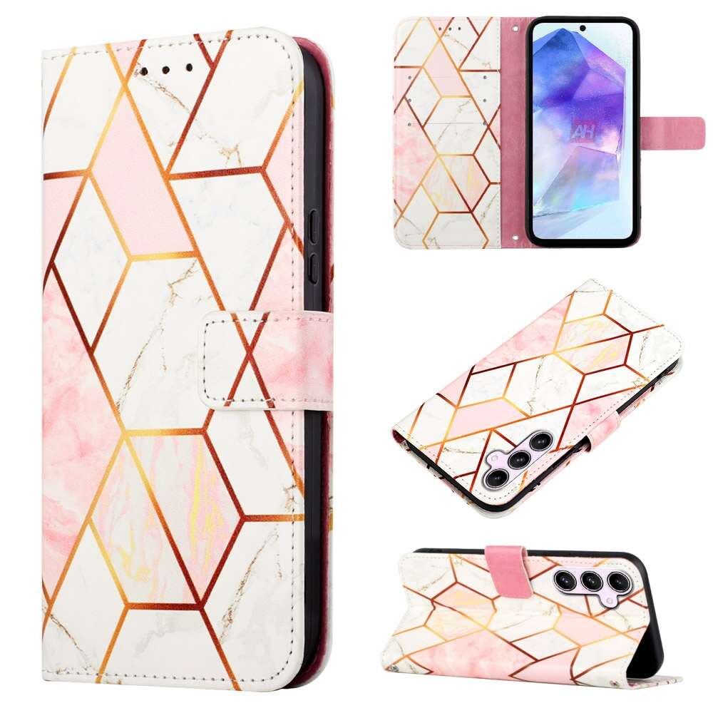 Samsung Galaxy A55 5G Case PT003 Marble Pattern Wallet - Pink White