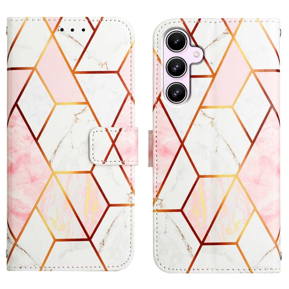 Samsung Galaxy A55 5G Case PT003 Marble Pattern Wallet - Pink White