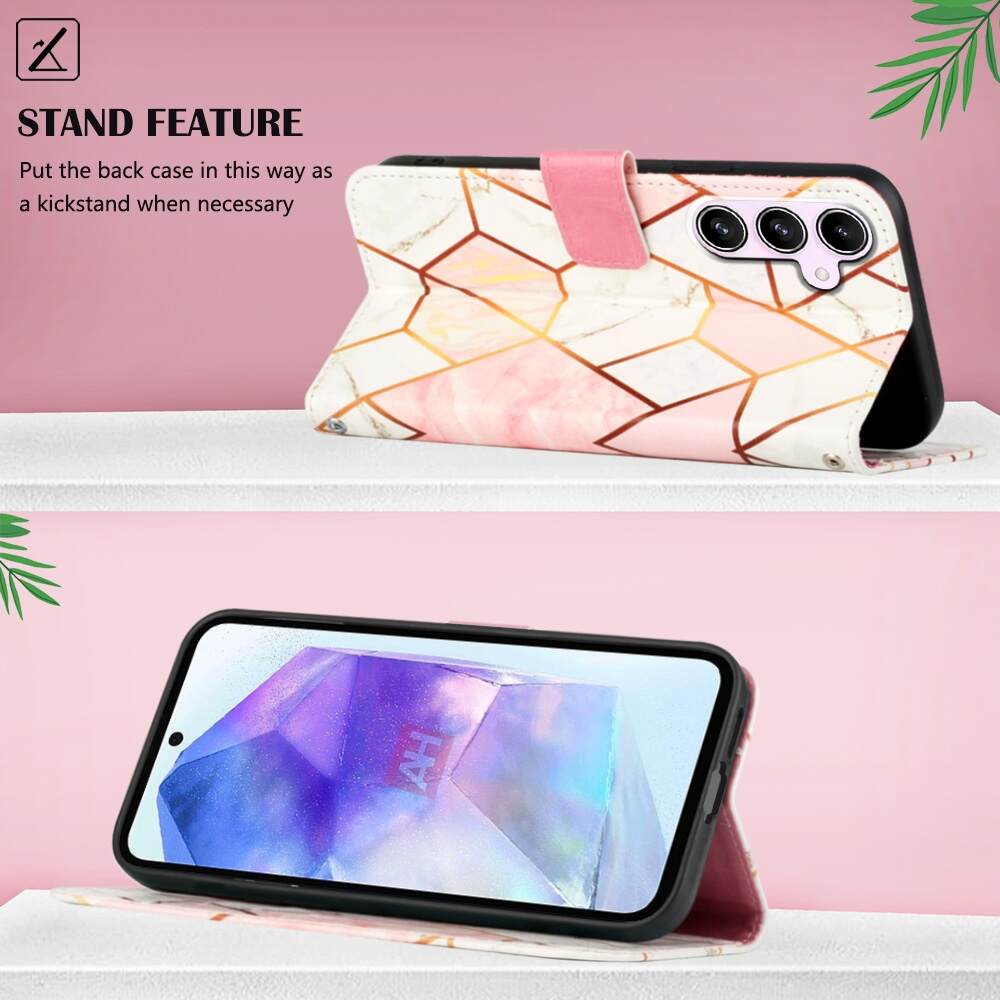 Samsung Galaxy A55 5G Case PT003 Marble Pattern Wallet - Pink White
