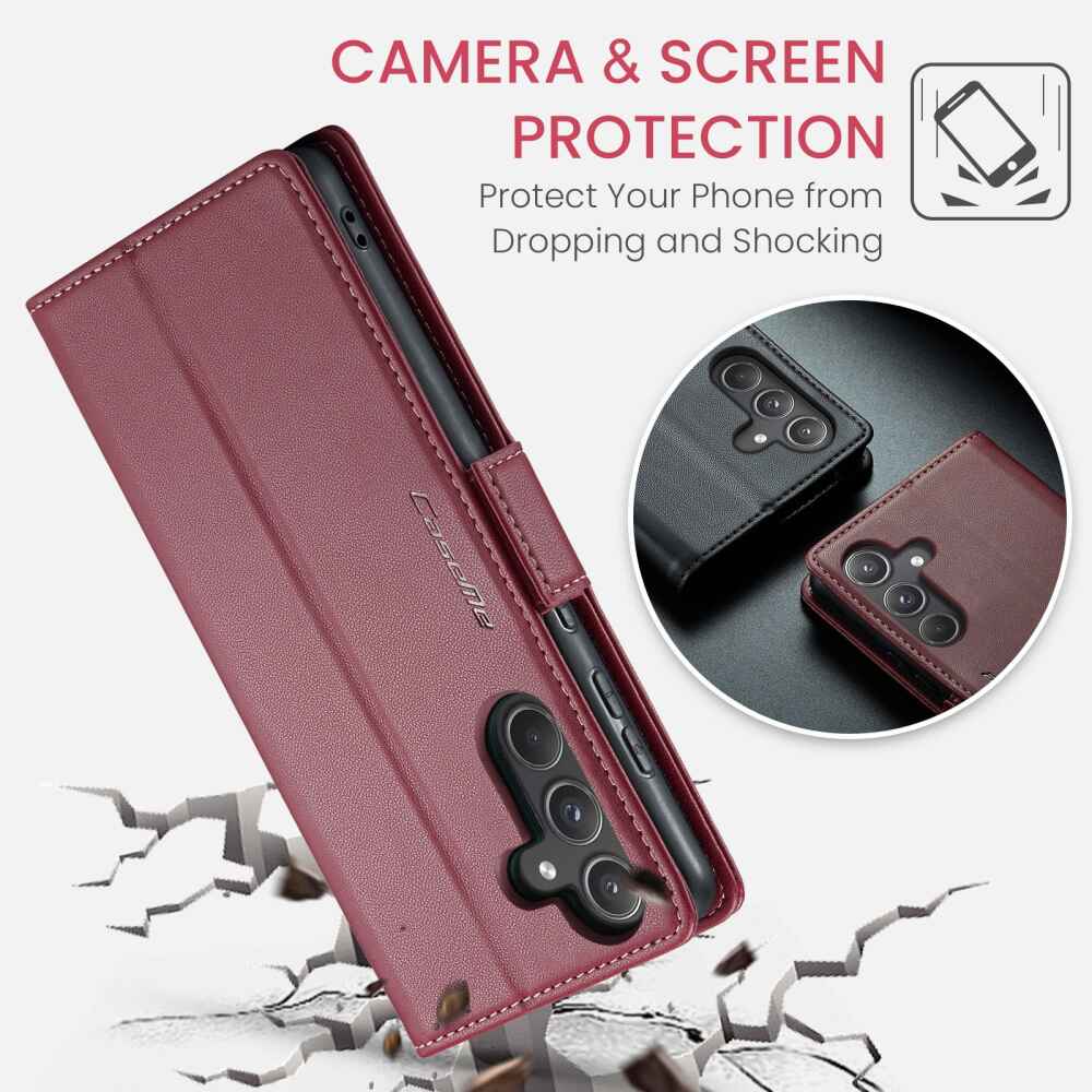 Samsung Galaxy A55 5G Case RFID Anti-theft PU Leather - Wine Red