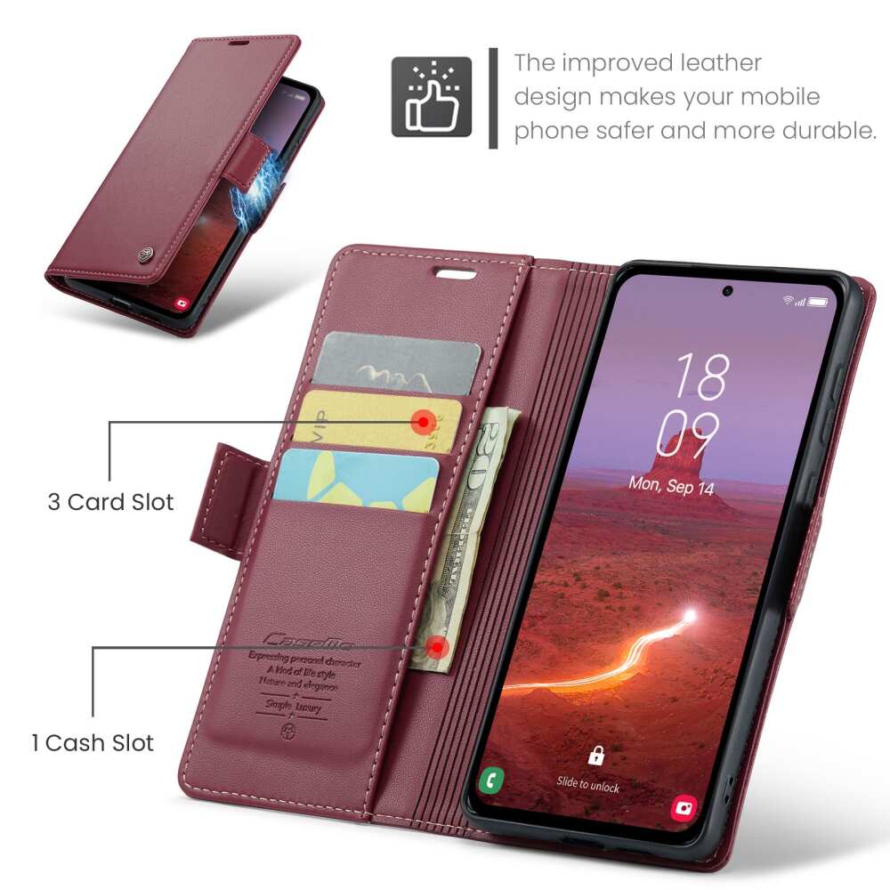 Samsung Galaxy A55 5G Case RFID Anti-theft PU Leather - Wine Red