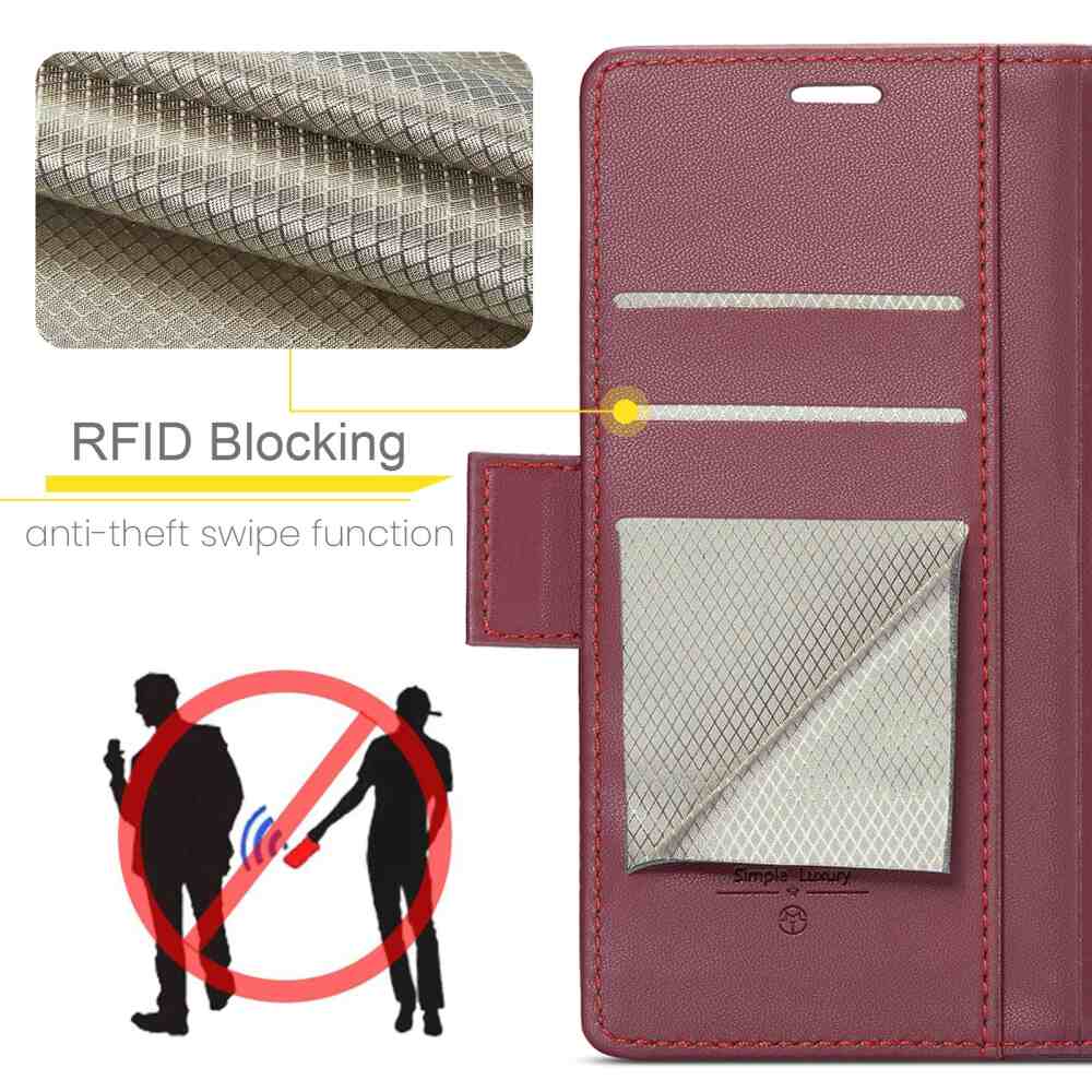 Samsung Galaxy A55 5G Case RFID Anti-theft PU Leather - Wine Red