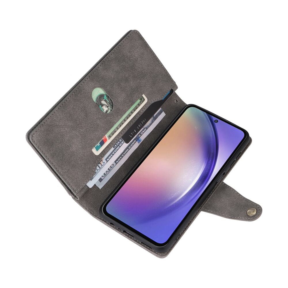 Samsung Galaxy A55 5G Case Rivet Buckle 9 Cards - Grey