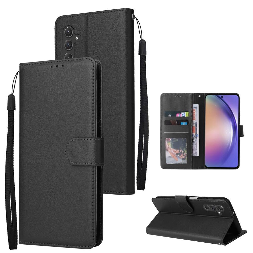 Samsung Galaxy A55 5G Case Three Card PU Leather Flip - Black