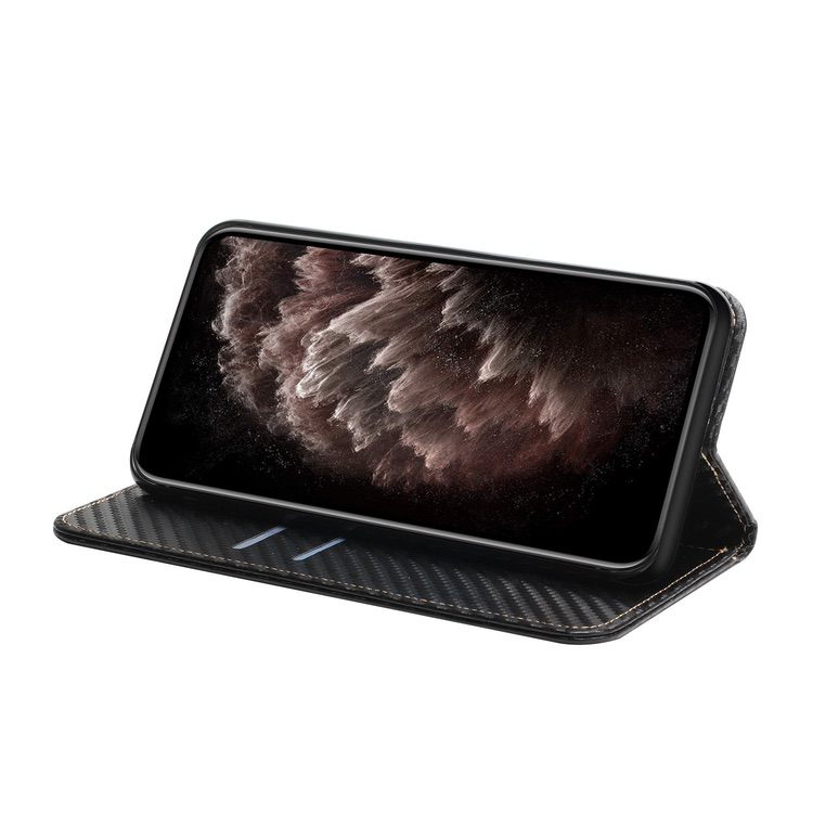 Samsung Galaxy S22 5G Case Carbon Fiber Texture Wallet - Black