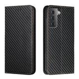 Samsung Galaxy S22 5G Case Carbon Fiber Texture Wallet - Black