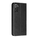 Samsung Galaxy S22 Plus 5G Case Carbon Fiber Texture Wallet - Black